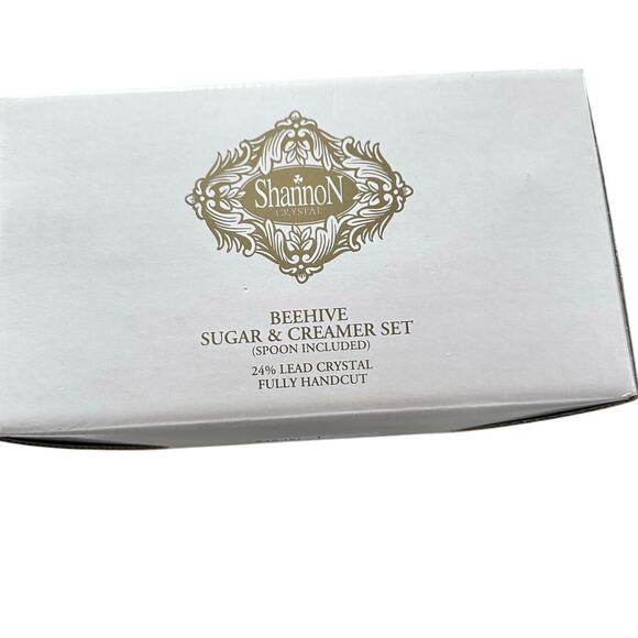 Shannon by Godinger 24% Lead Crystal Beehive Sugar/Creamer/Spoon Set-NEW in Box! - Picture 8 of 9